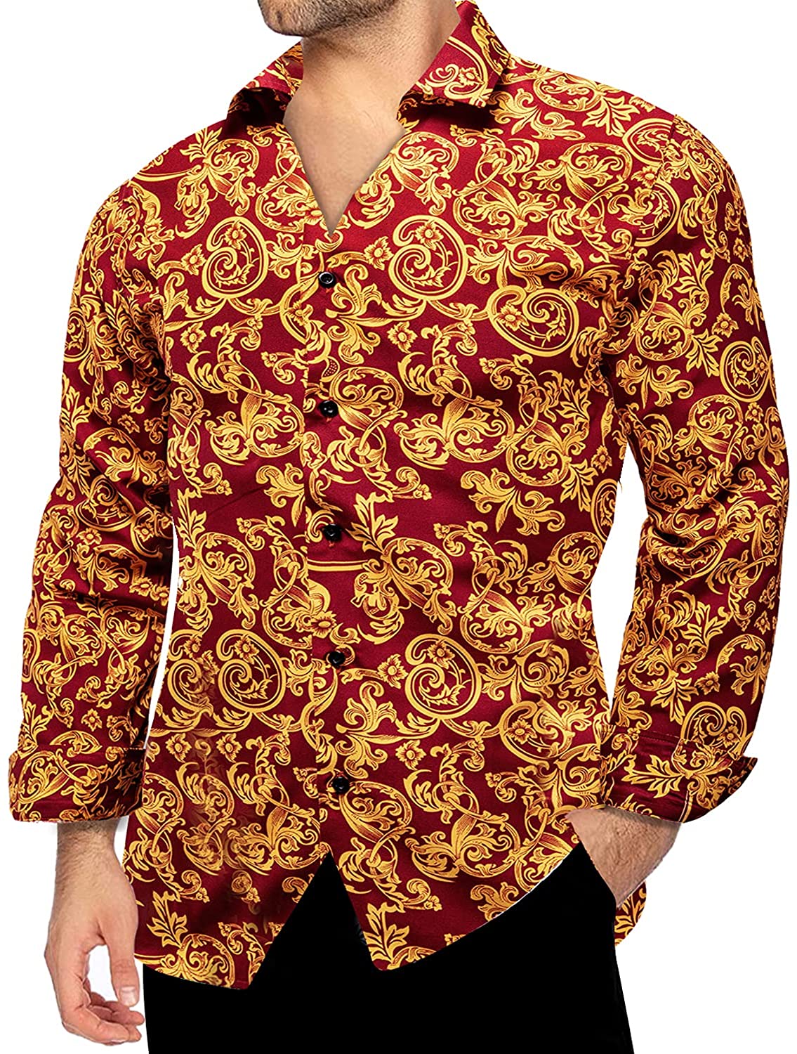 Dubulle Mens Dress Shirt Floral Paisley Long Sleeve Shirts for Men Casual Button Down Shirts Wedding Formal Suit 