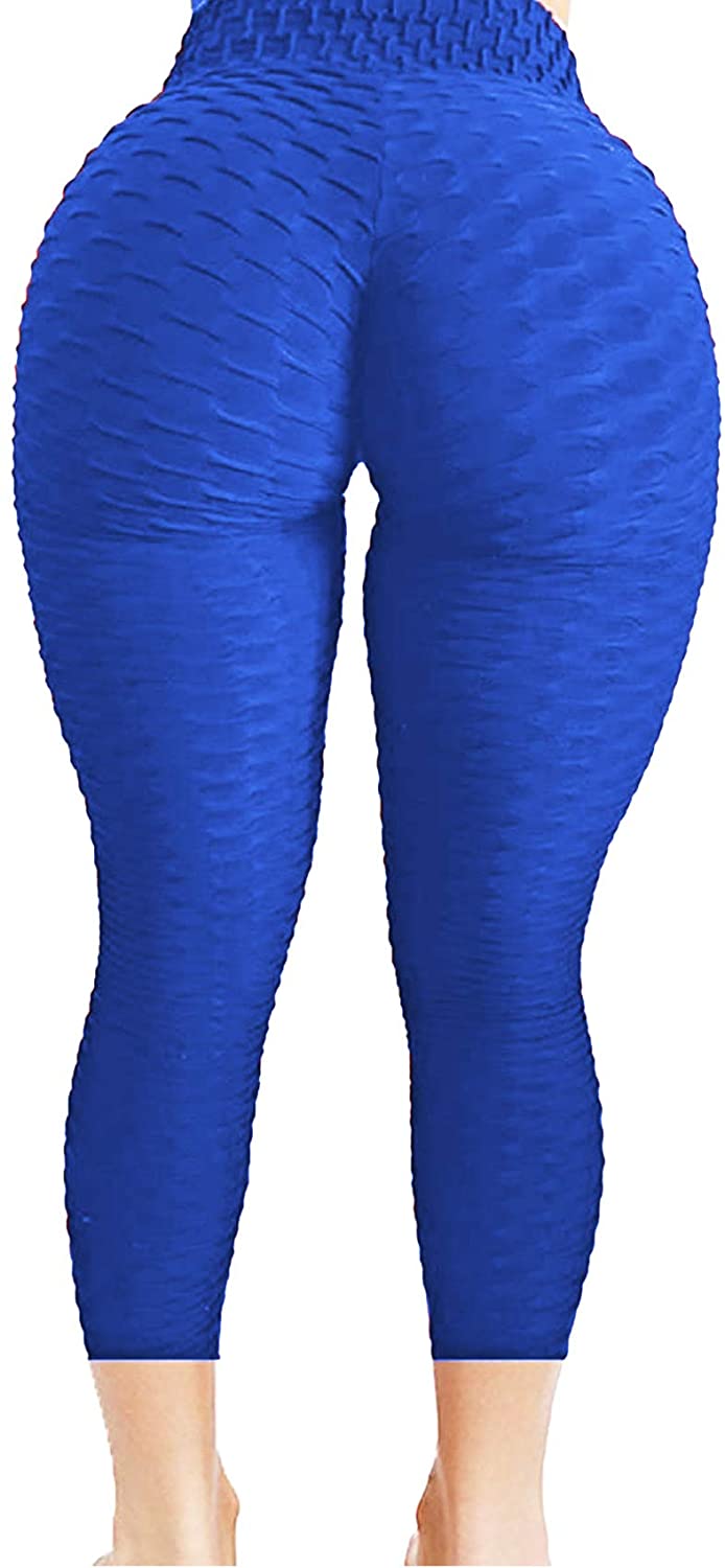 SEASUM Women's High Waist Butt Leggings Tummy Control Textured Workout Yoga  Pants Black 3XL 