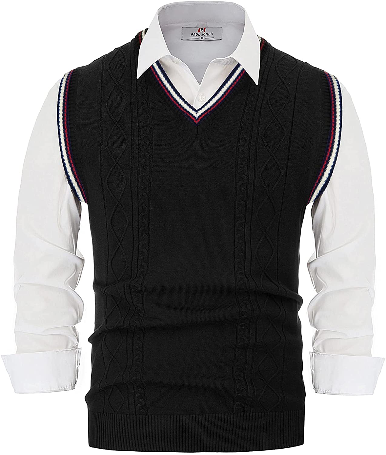 PJ PAUL JONES Men's Sweater Vest V-Neck Sleeveless Cable Knitted Cardigan  Vest