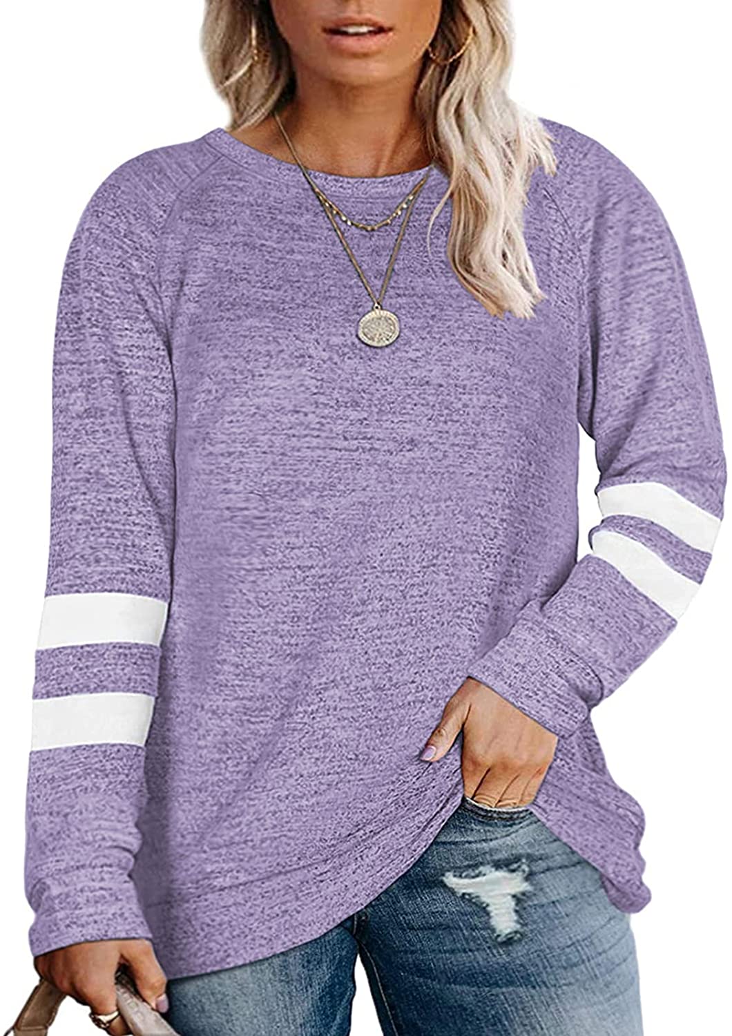 DOLNINE Plus Size Sweatshirts for Women Long Sleeve Oversized Tunic Tops 
