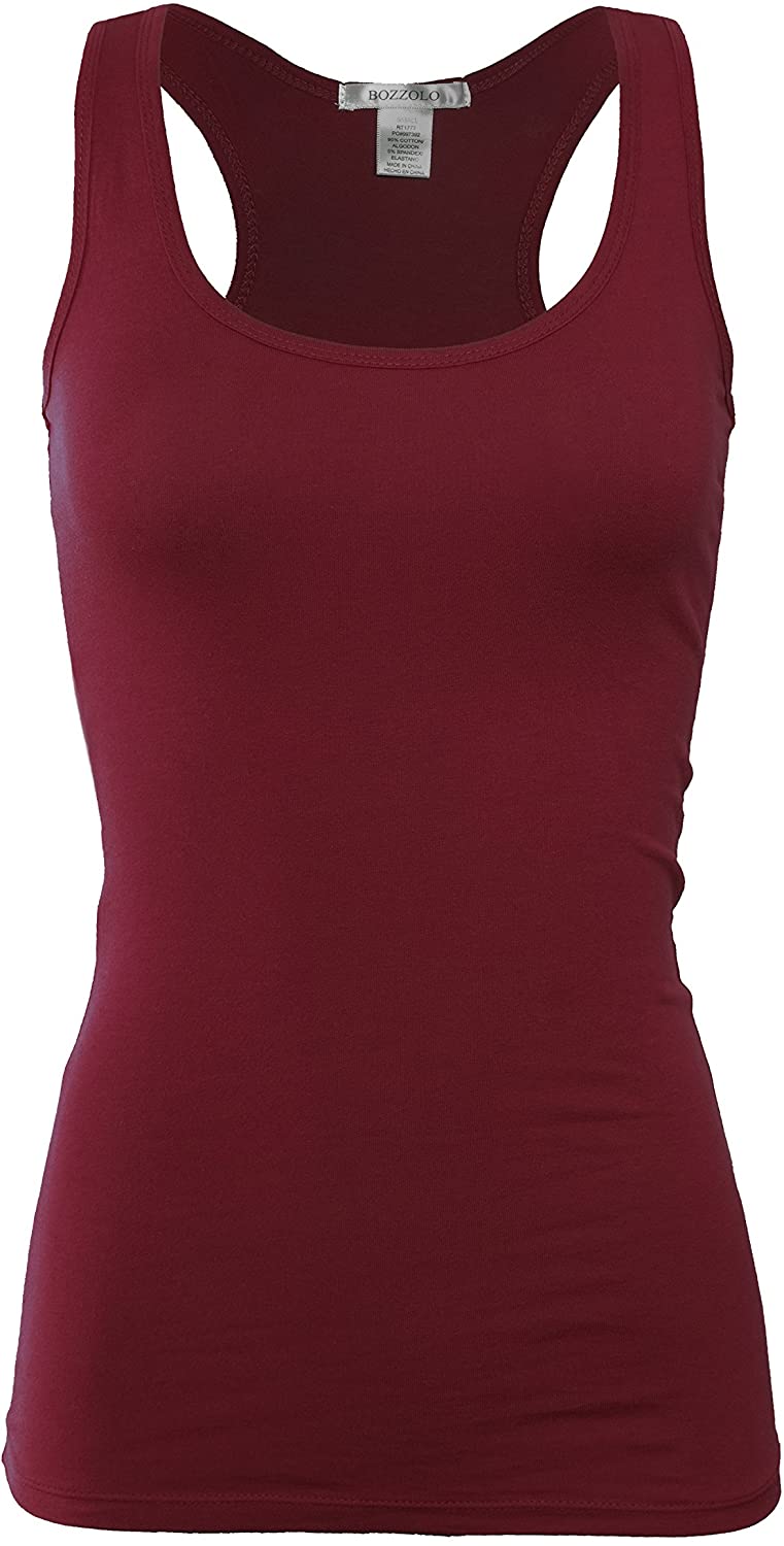 Bozzolo Women's Basic Cotton Spandex Racerback Solid Plain Fitted Tank Top  -RT1777 