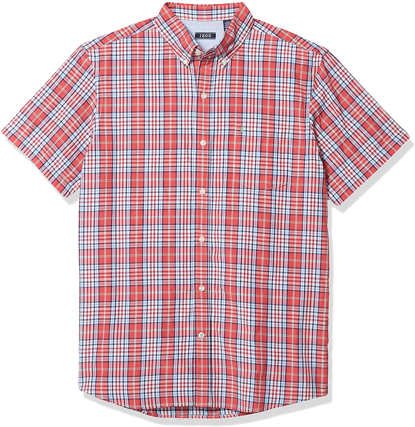 Shirts Men IZOD Mens Breeze Short Sleeve Button Down Plaid Shirt