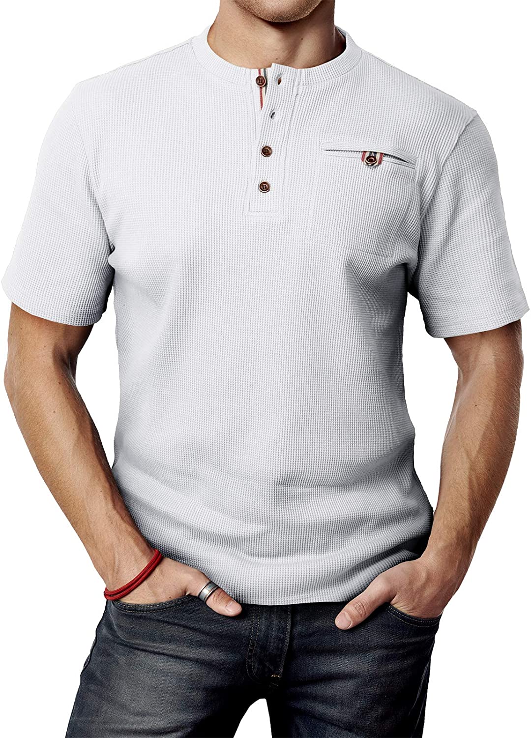 H2H Mens Casual Slim Fit Henley Shirts Short Sleeve Waffle Fabric | eBay