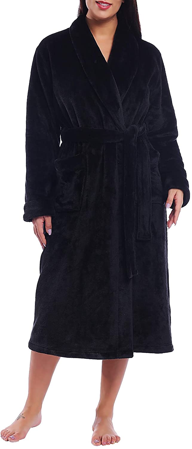 Amorbella Women Plush Fleece Robe Long Warm Bathrobe Shawl Collar/Hood 