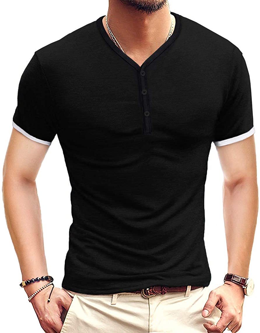 KUYIGO Men's Casual Slim Fit Short Sleeve Henley T-Shirts Cotton Shirts 