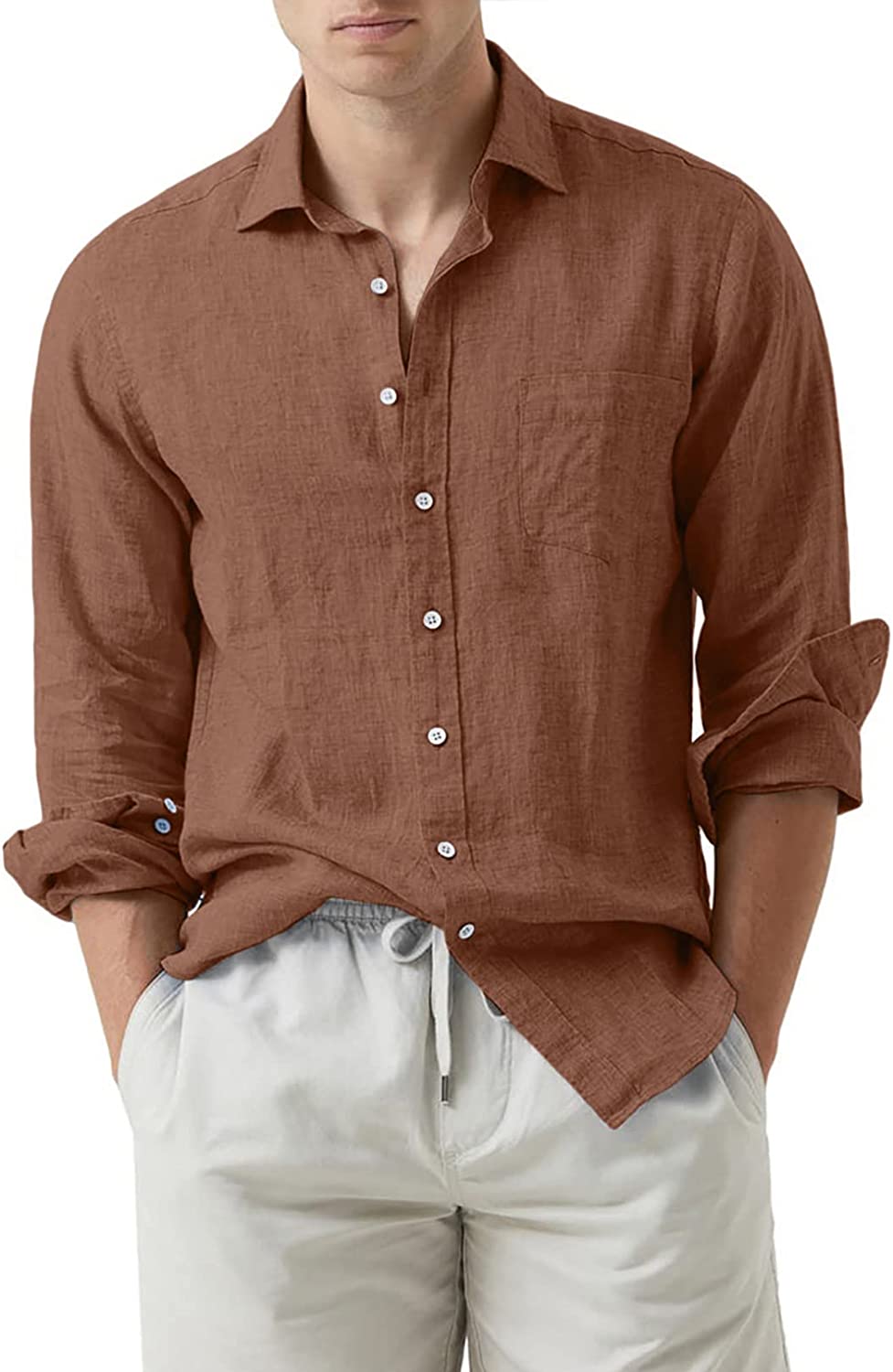 JMIERR Men's Cotton Linen Casual Stylish Button Down Shirt Long Sleeve  Dress Shirts