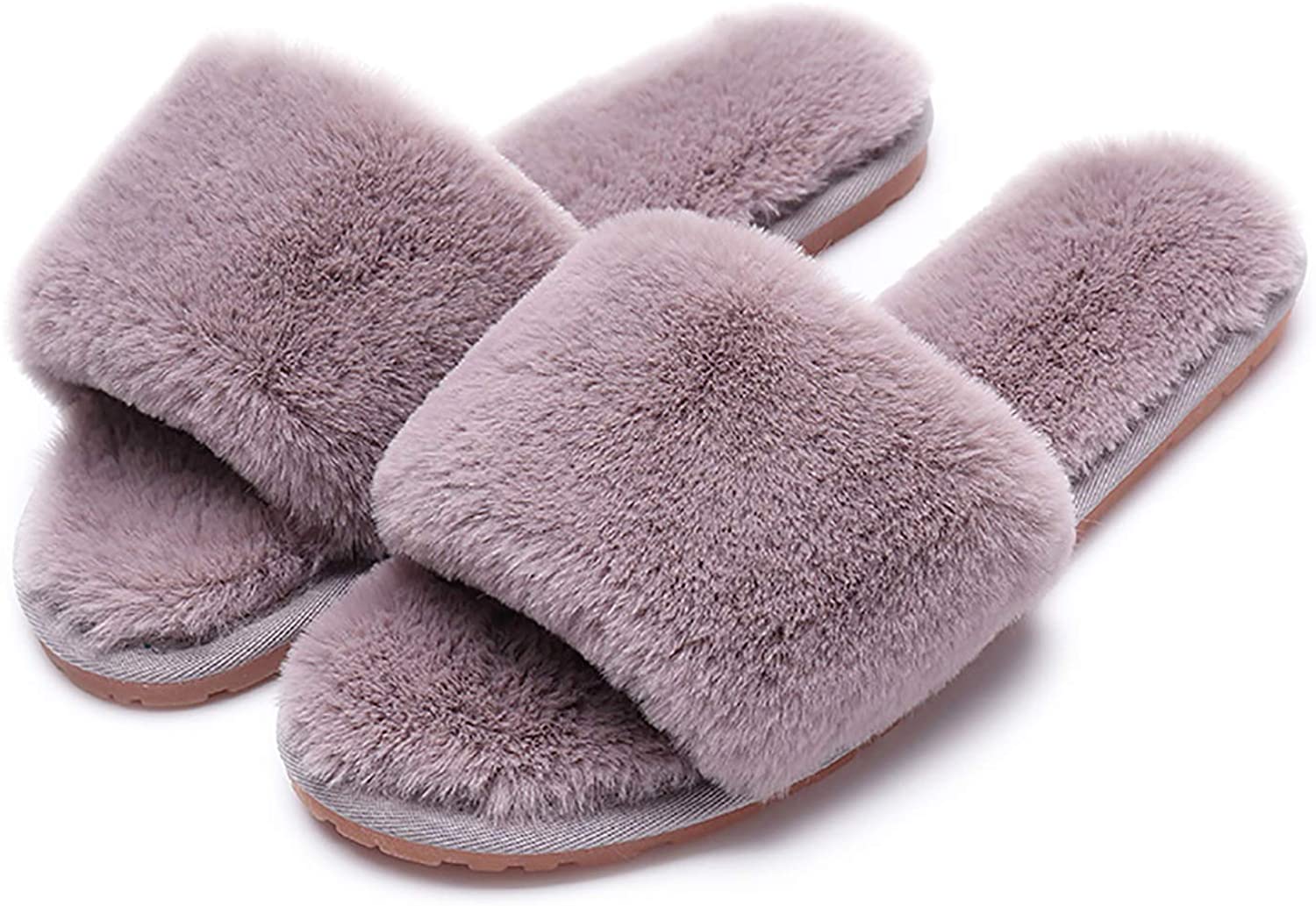 Buy JoWebb Ladies House Slippers Fluffy Faux Fur Open Toe Memory