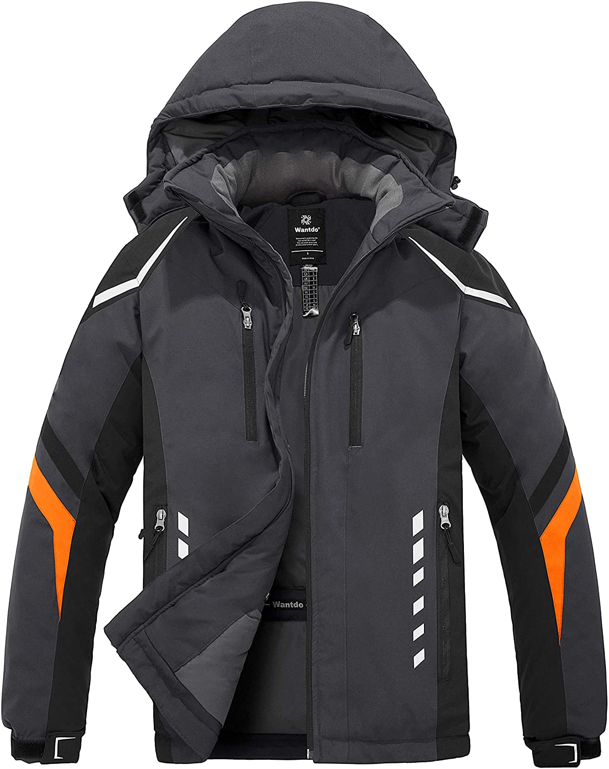 Wantdo Men's Mountain Waterproof Ski Jacket Windproof Rain Jacket Winter Warm Hooded Coat 