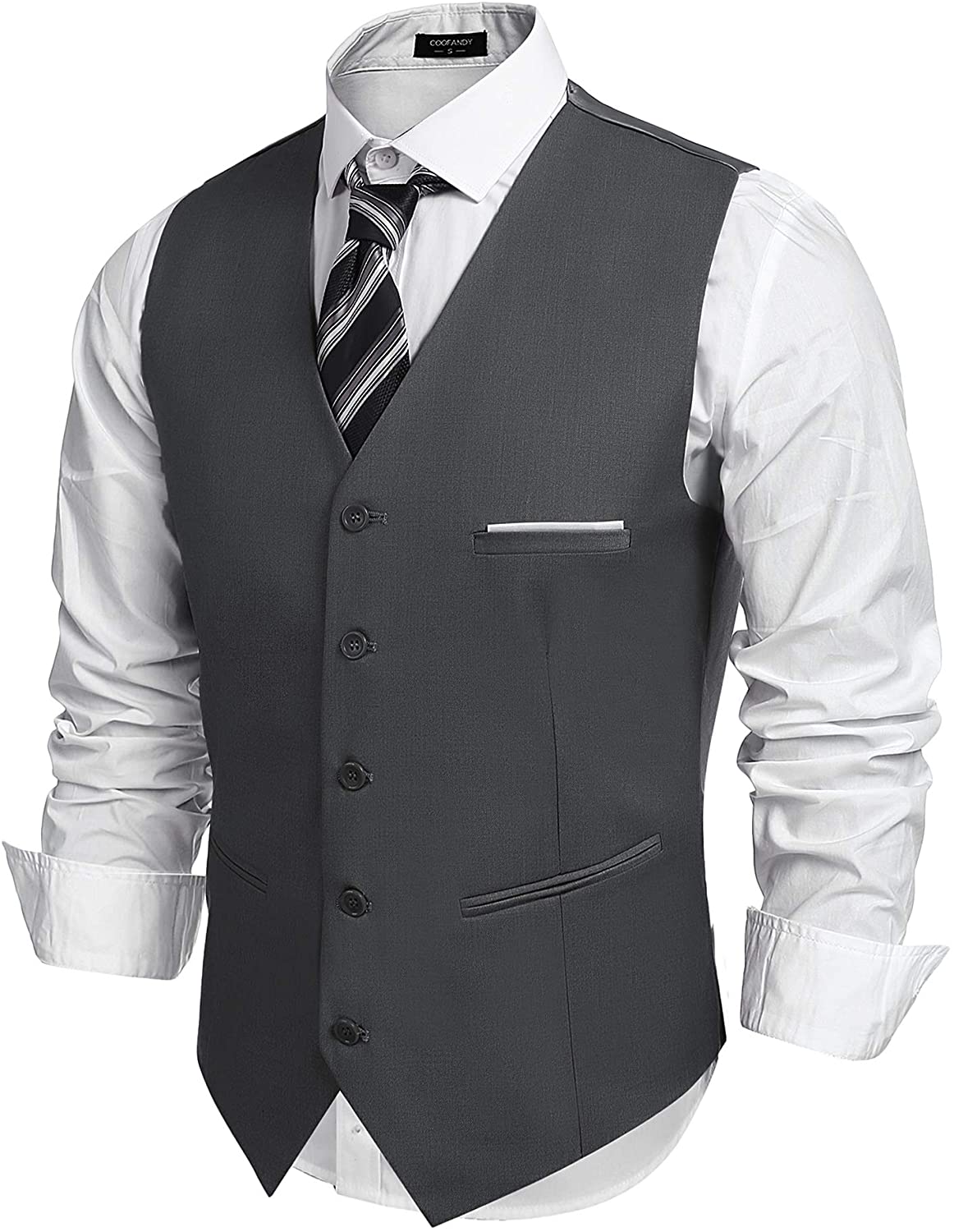 Coofandy Mens V-Neck Sleeveless Slim Fit Business Wedding Vests casual suit vests Dress Waistcoat 