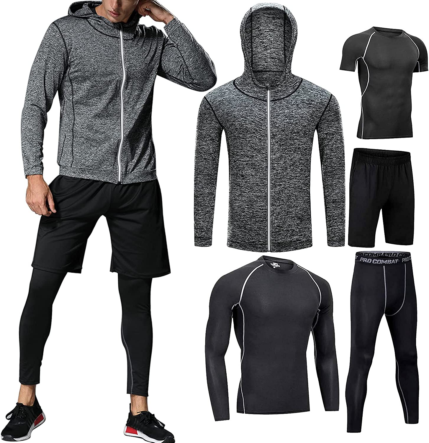 BOOMCOOL Men Workout Clothes Outfit Fitness Apparel Gym Outdoor Running  Compress