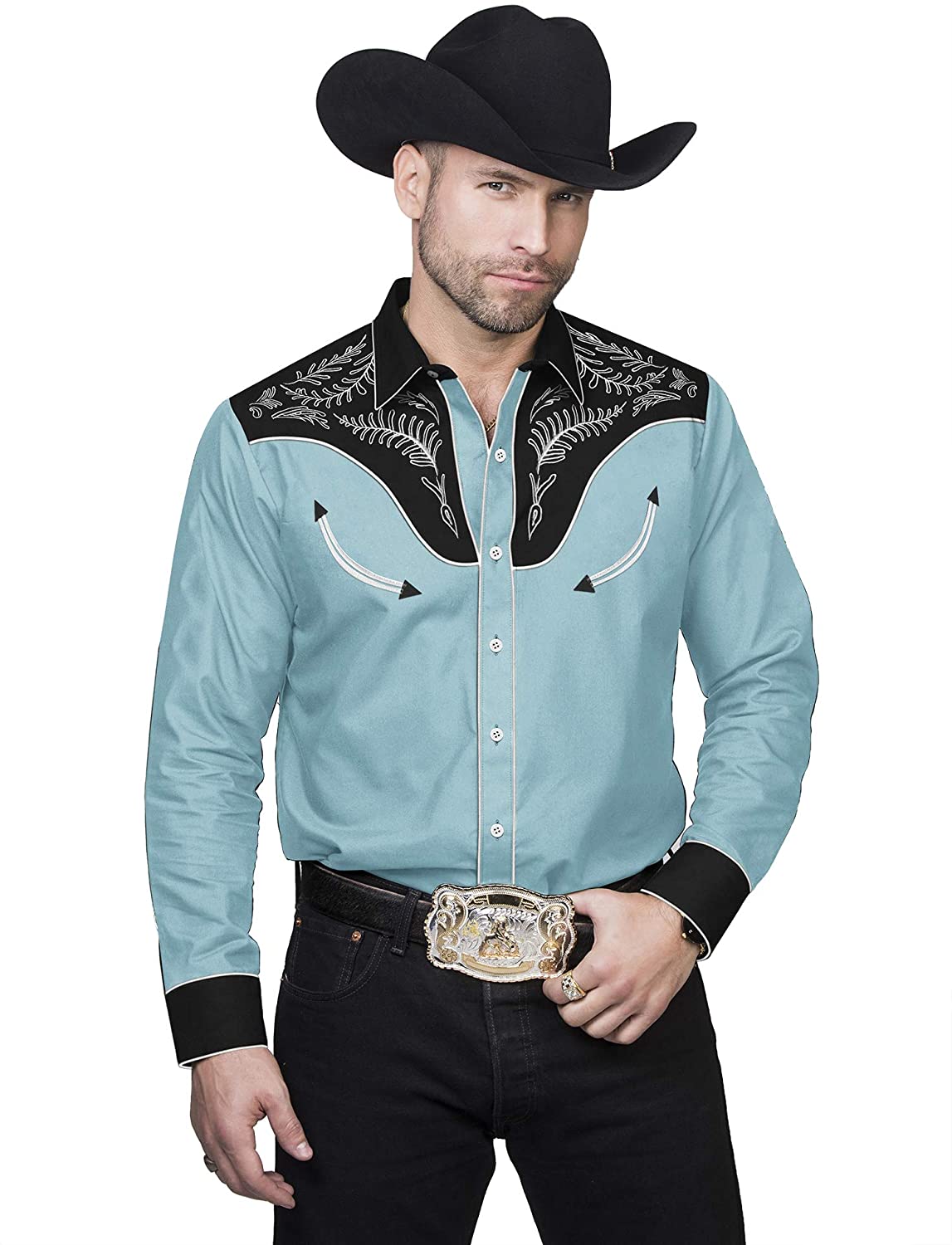 COOFANDY Men's Western Cowboy Embroidered Long Sleeve Button Down Shirt