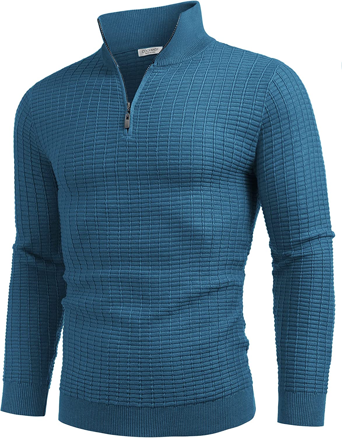 COOFANDY Men's Quarter Zip Sweaters Slim Fit Lightweight Cotton Knitted  Mock Tur