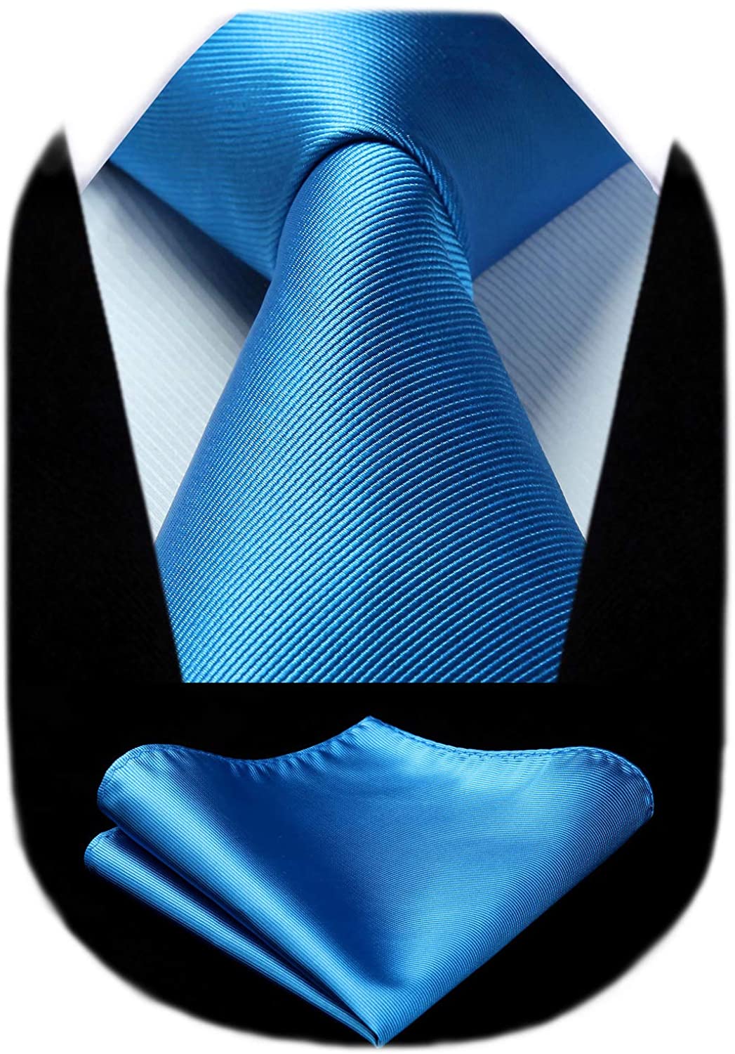 Business Tie and Pocket Square Set Classy Satin Woven Wedding Tie HISDERN Solid Color Ties for Men Formal 3.35 Necktie 