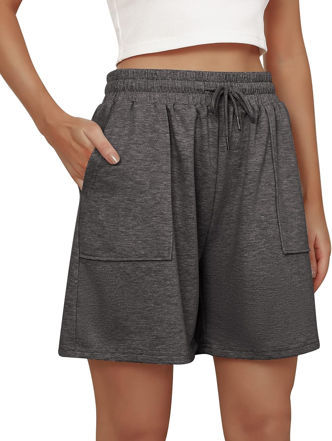 Cowasto Women's Loose Fitting Lounge Sweat Shorts High Waist Drawstring  Bermuda Shorts with Pockets for Running Hiking Black S at  Women's  Clothing store