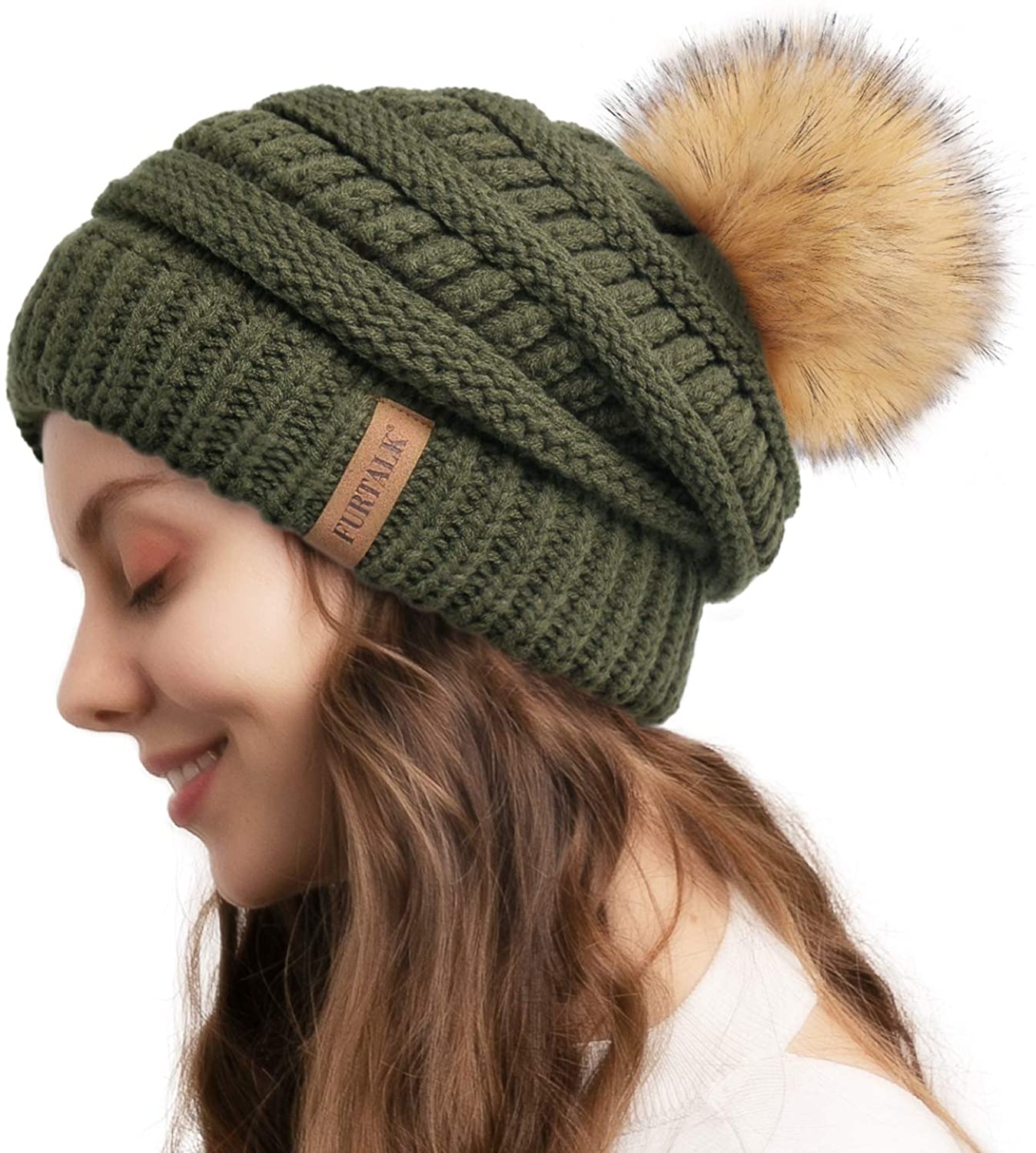 FURTALK Winter Knit Wool Slouchy Beanie for Women Cashmere Blend Hat Ski Cap