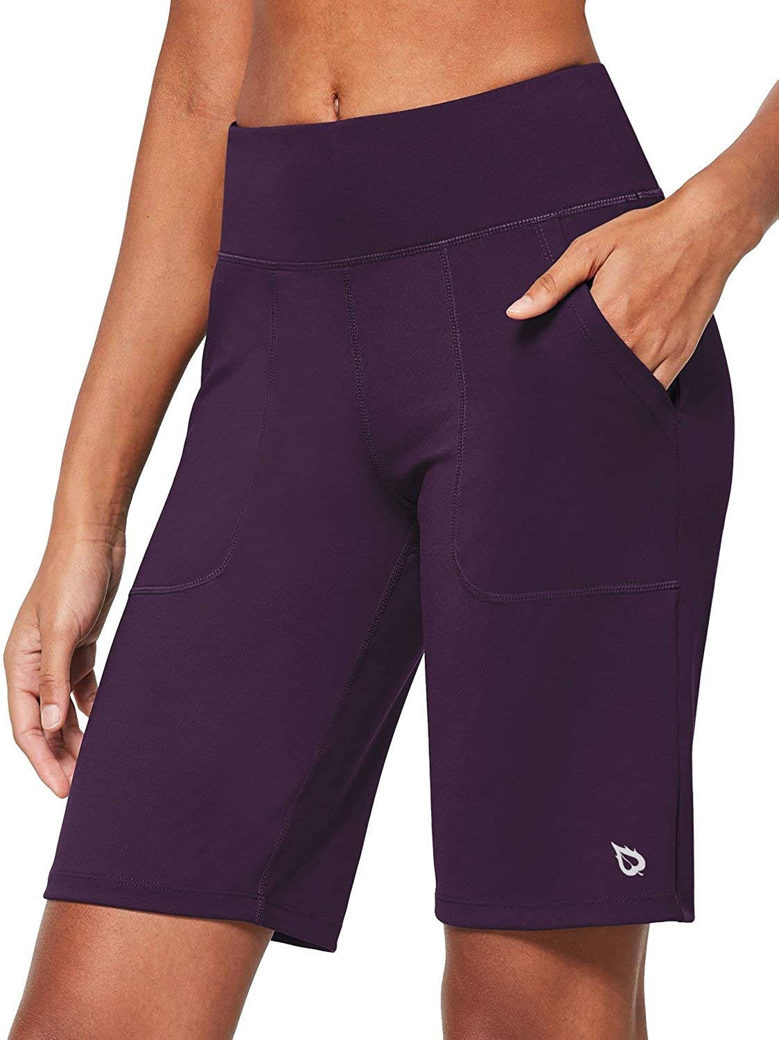 BALEAF Women's 10'' Athletic High-Waisted Bermuda Long Shorts