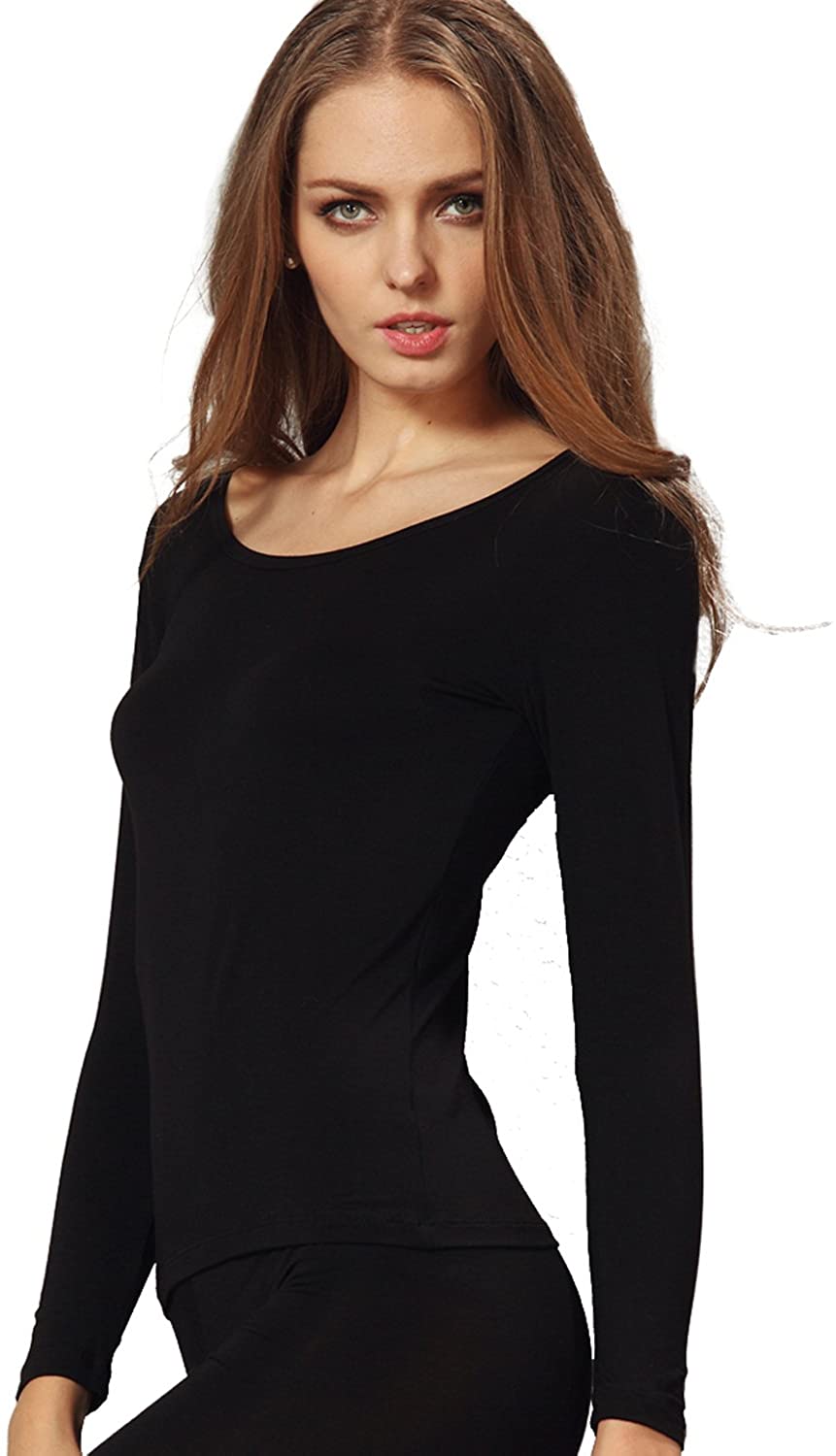 Liang Rou Women's Scoop Neck Ultra Thin Basic Long Sleeve Shirt