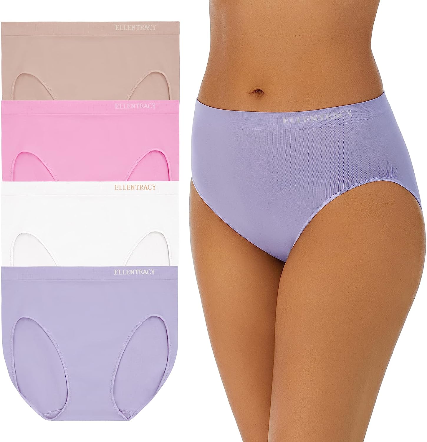 ELLEN TRACY Women’s Hi Cut Brief Panties Breathable Seamless Underwear  4-Pack Mu