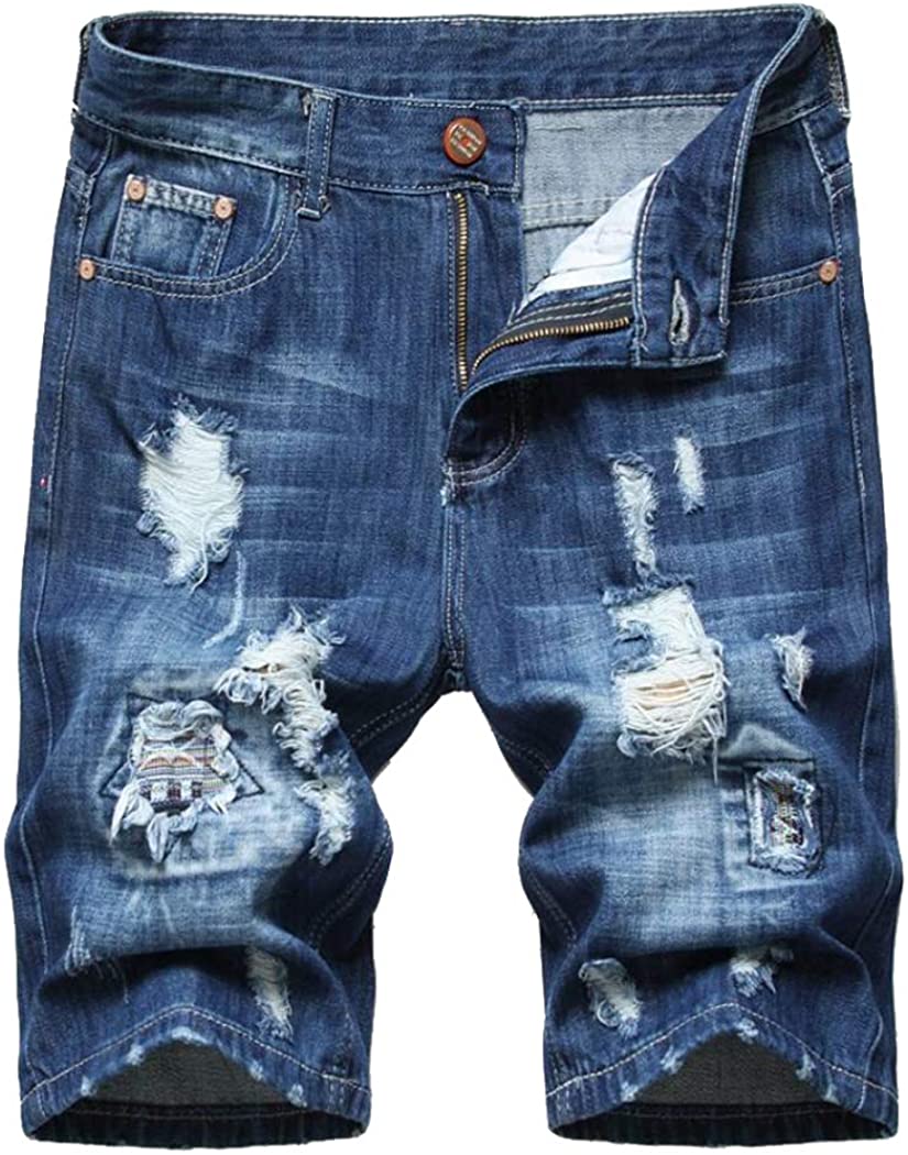 Amoystyle Mens Stretch Ripped Jean Shorts