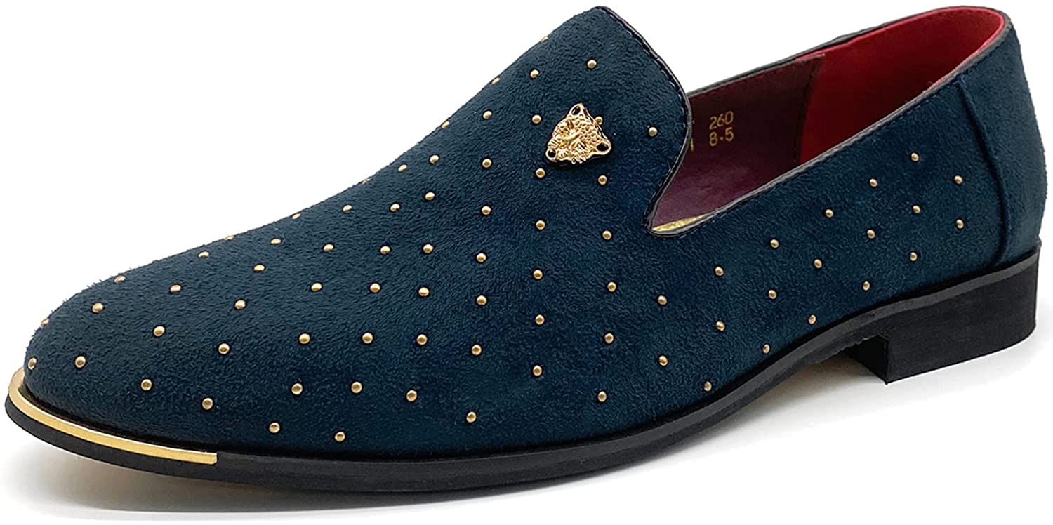 Men's Blue Sparkling Sequin Loafers Dress Shoes Slip on Metal Tassels TUXXMAN 
