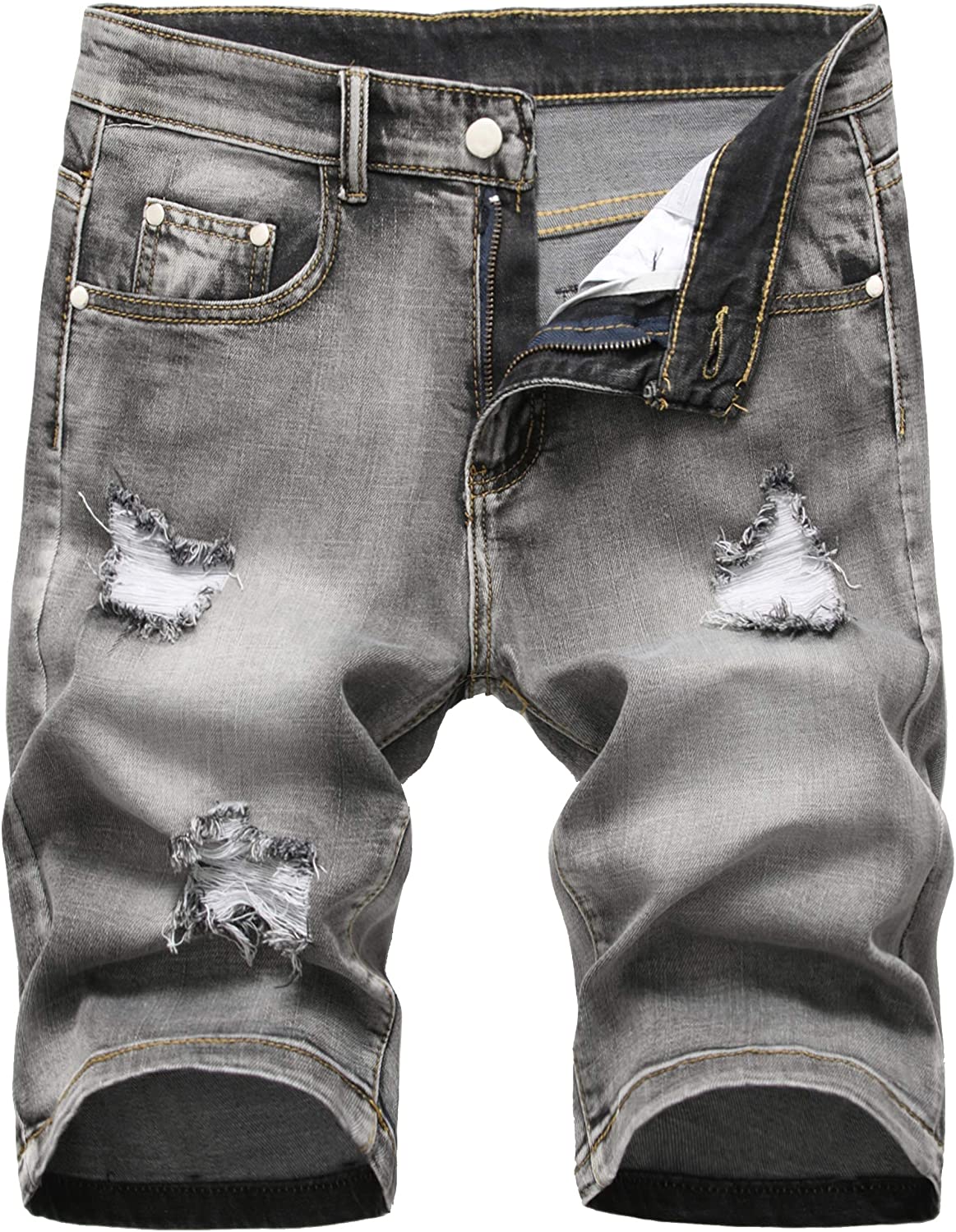 Grimgrow Men's Casual Ripped Short Jeans Mid Waist Distressed Denim Shorts 