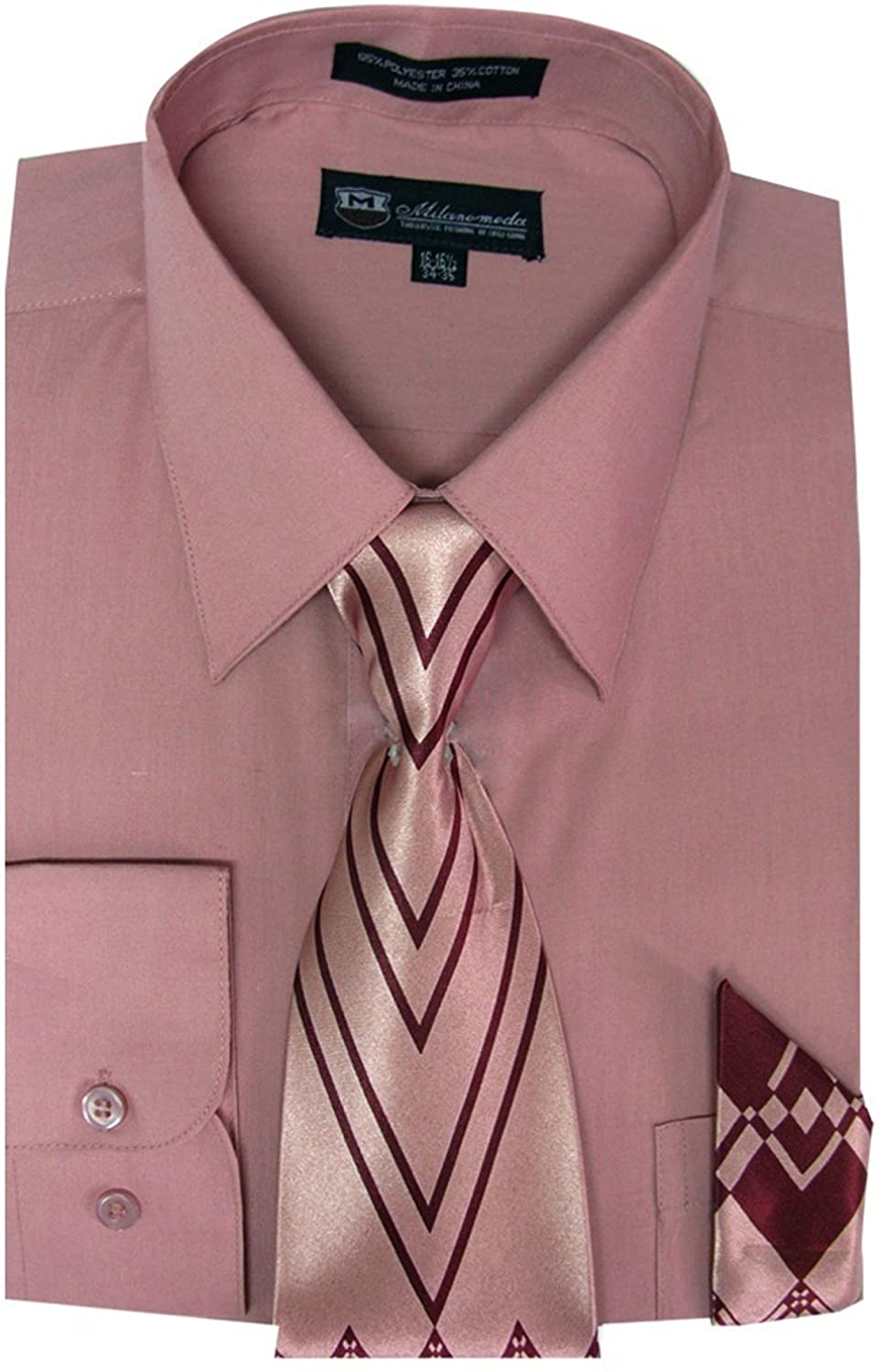 Milano Moda Mens Dress Shirt with Tie/Handkerchief HLSG35 New York Brand 