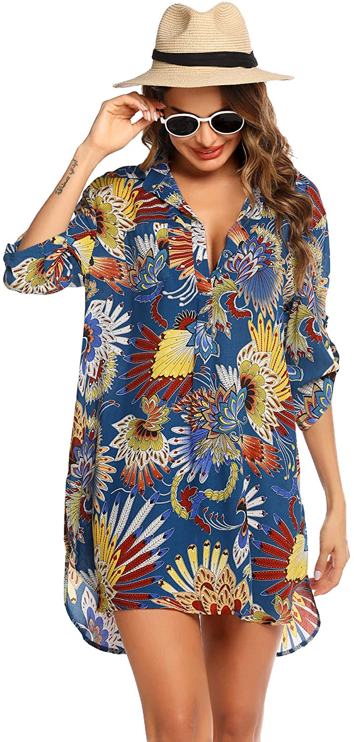 Ekouaer Women's Swimsuit Beach Cover Up Shirt Bikini Beachwear Bathing ...