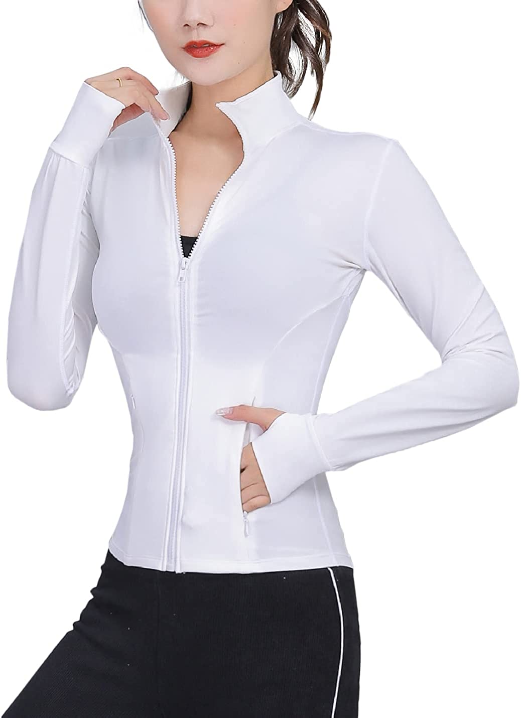  Lviefent Womens Lightweight Full Zip Running Track BBL Jacket  Workout Slim Fit Yoga Sportwear