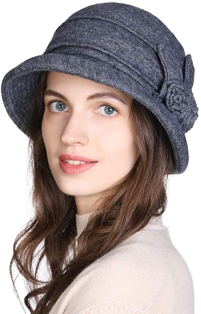 Momolaa Women 1920s Cloche Hats Felt Bucket Bowler Hat Fedora Vintage Hat Flowers Church Bowler Hats Cloche Round Hat Dressy Church Hats