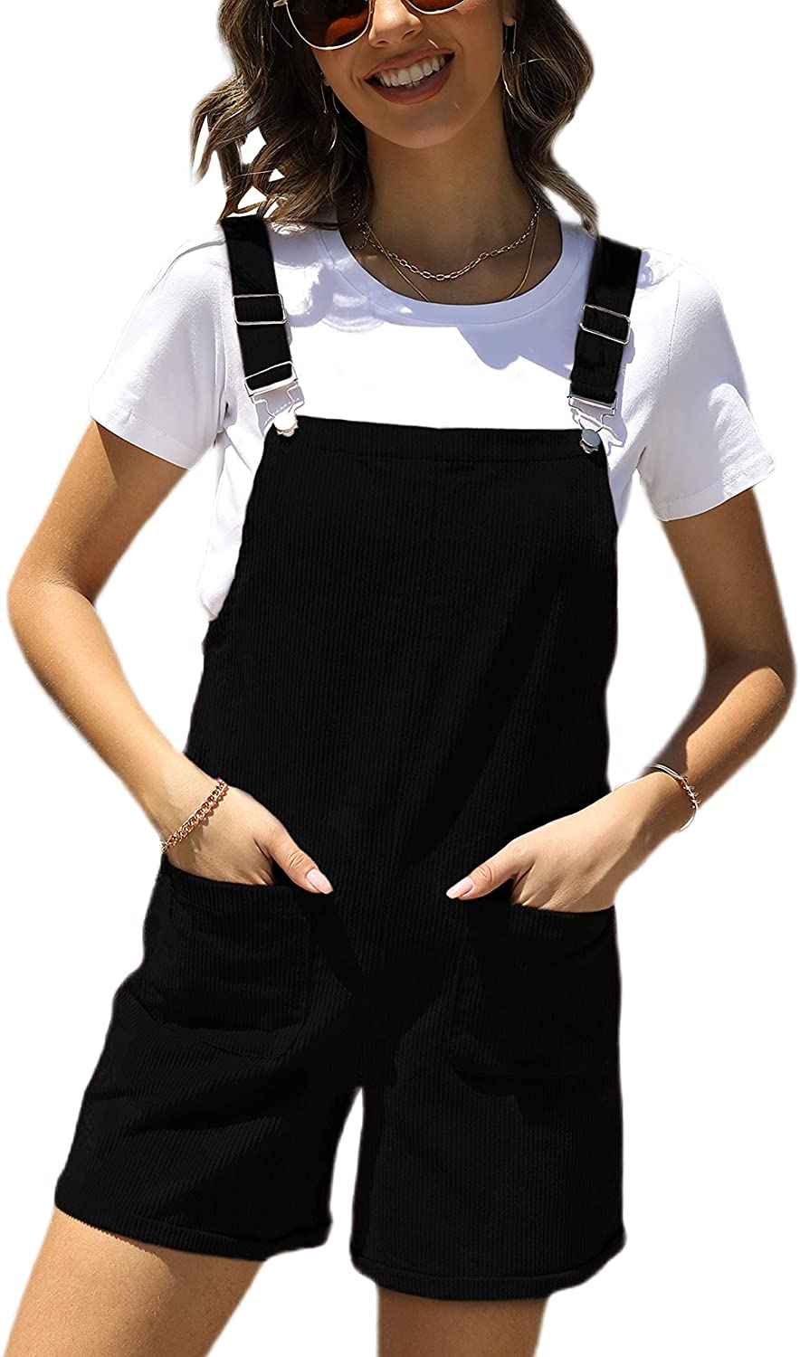 Yuelie Maternity Womens Corduroy Suspender Skirt Mini Bib Overall Pinafore Dress with Pocket 