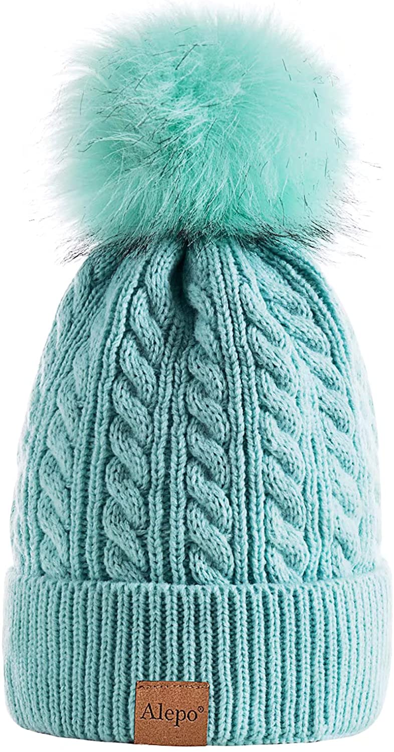 Alepo Womens Winter Beanie Hat Warm Fleece Lined Knitted Soft Ski Cuff Cap with 