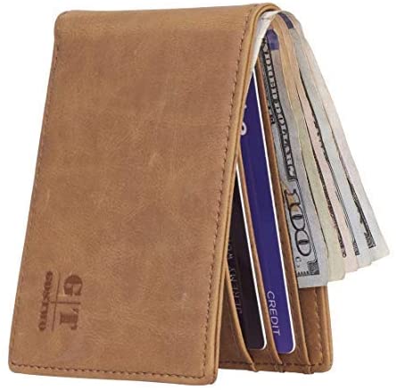  Gostwo Wallet for Men Slim Minimalist Front Pocket Wallet  Genuine Leather ID Window Card Case(Cros Black) : Clothing, Shoes & Jewelry