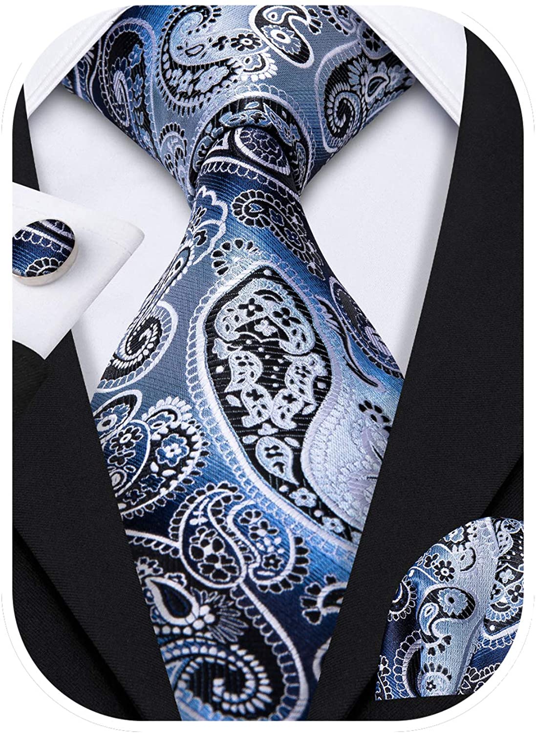 Paisley Tie Handkerchief Woven Classic Men's Necktie And Pocket Square Set Gray 
