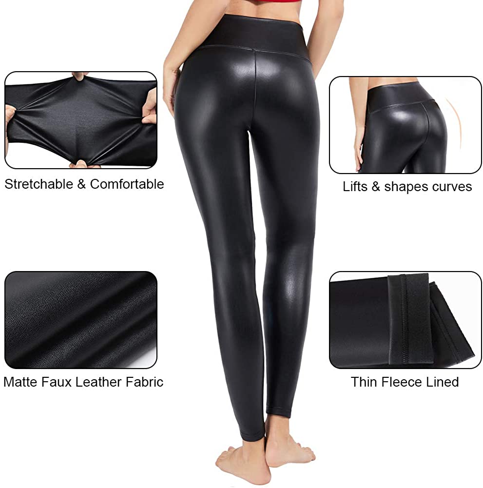Tagoo Faux Leather Leggings for Women Sexy Black High Waisted Pleather ...