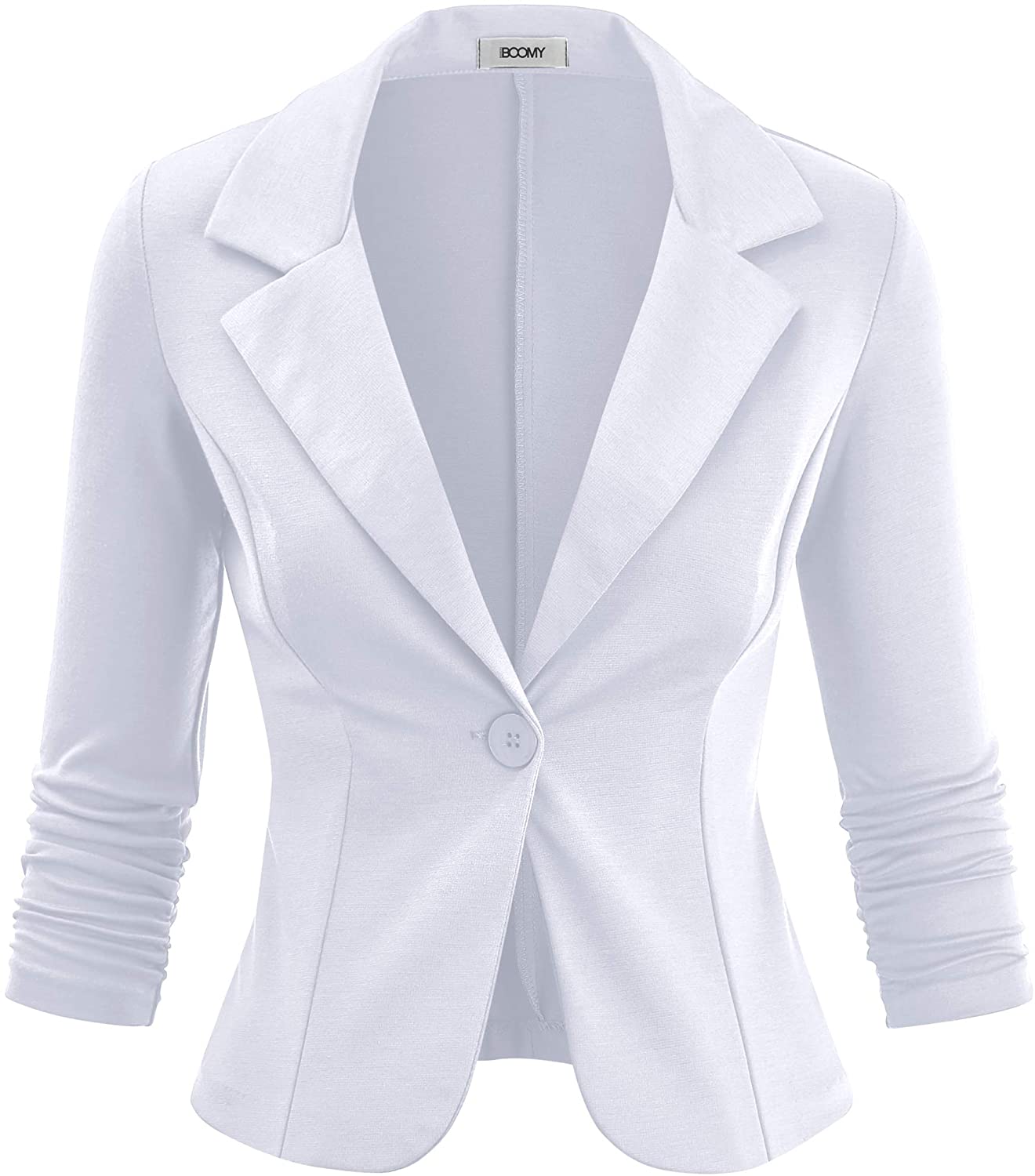 Regular and Plus Sizes FASHION BOOMY Womens Casual Work Office Blazer 3/4 Ruched Sleeve Knit Jacket