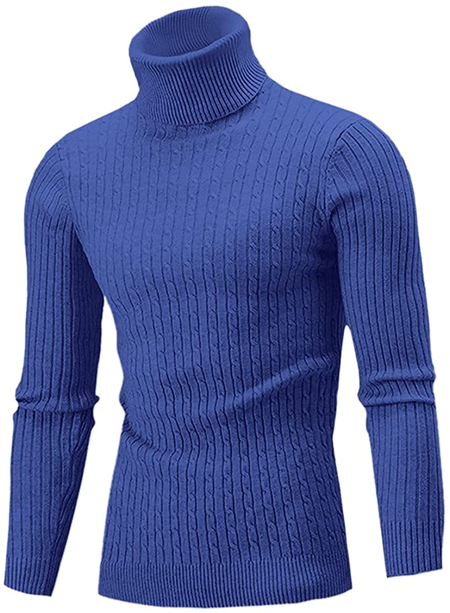 QZH.DUAO Men's Casual Slim Fit Turtleneck Pullover Sweaters with Twist Patterned & Long Sleeve T-Shirt 