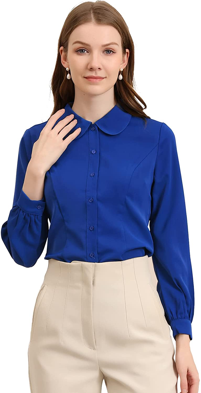 Long Sleeve Peterpan Collar Blouse with embroidered logo [GA026-351-BLUE] -  FlynnO'Hara Uniforms