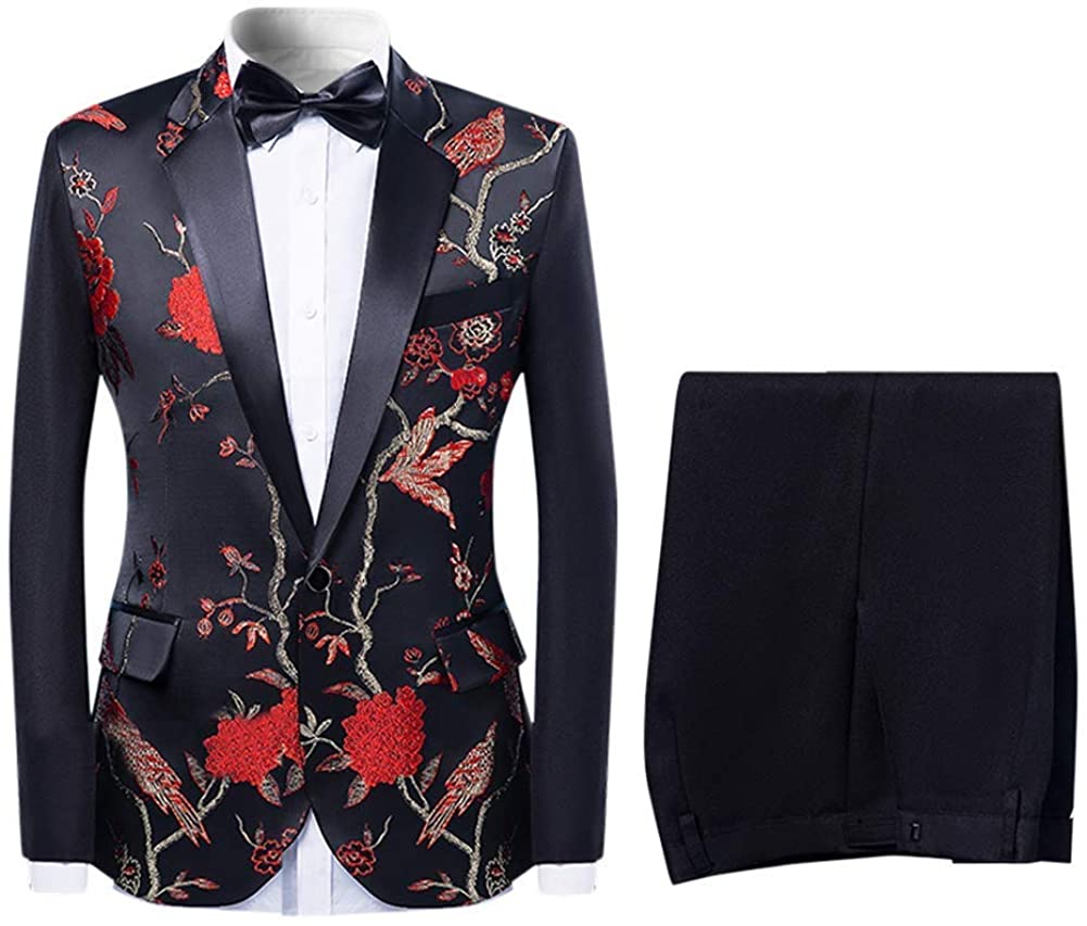 MOUTEN Mens Suit One Button Floral Print Slim Fit Dinner Jacket Blazer Coat