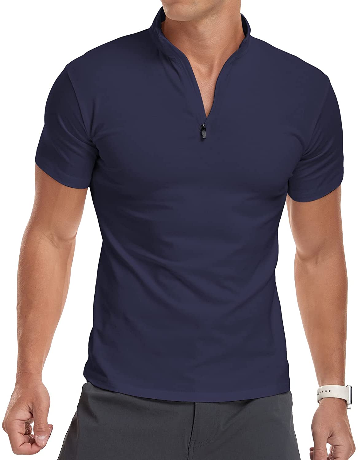 YTD Men's Long/Short Sleeve Polo Shirts Quarter-Zip Casual Slim 