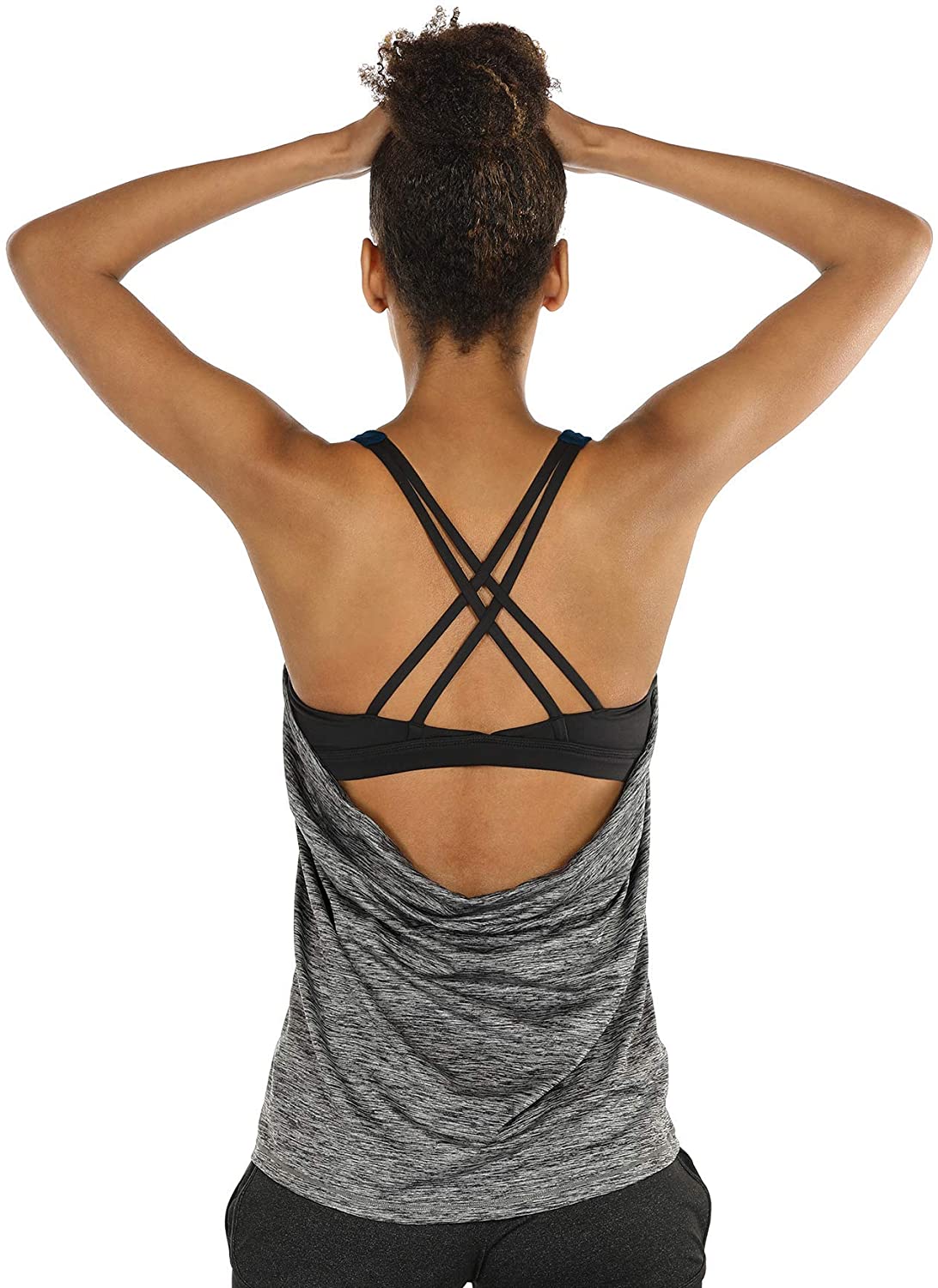icyzone Women's Yoga Tank Top Built in Bra - Strappy Sports Vest Exercise  Gym Shirts Workout Tops (M - ShopStyle