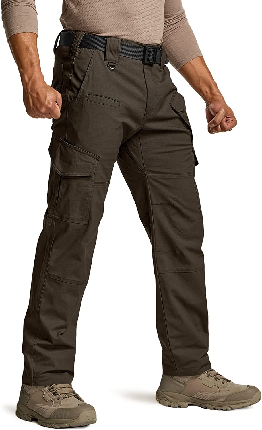 CQR Men's Flex Ripstop Tactical Pants, Water Resistant Stretch