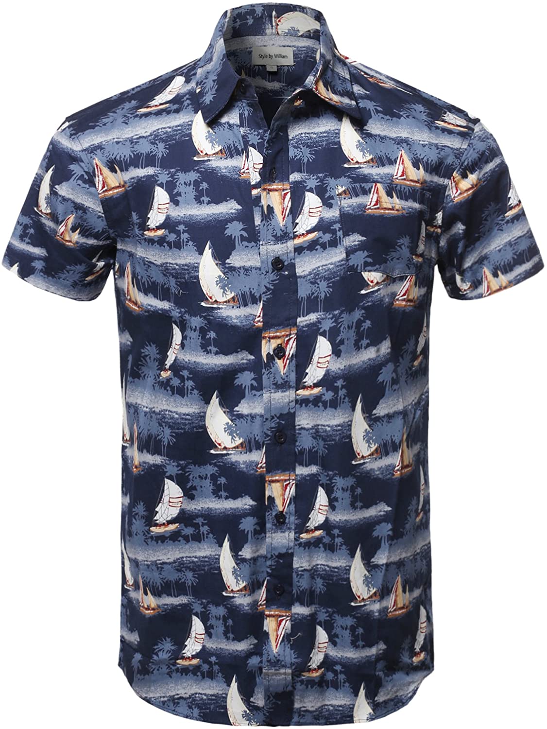 Style by William Mens Printed Cotton Stripe Button Down Short Sleeve Shirt 