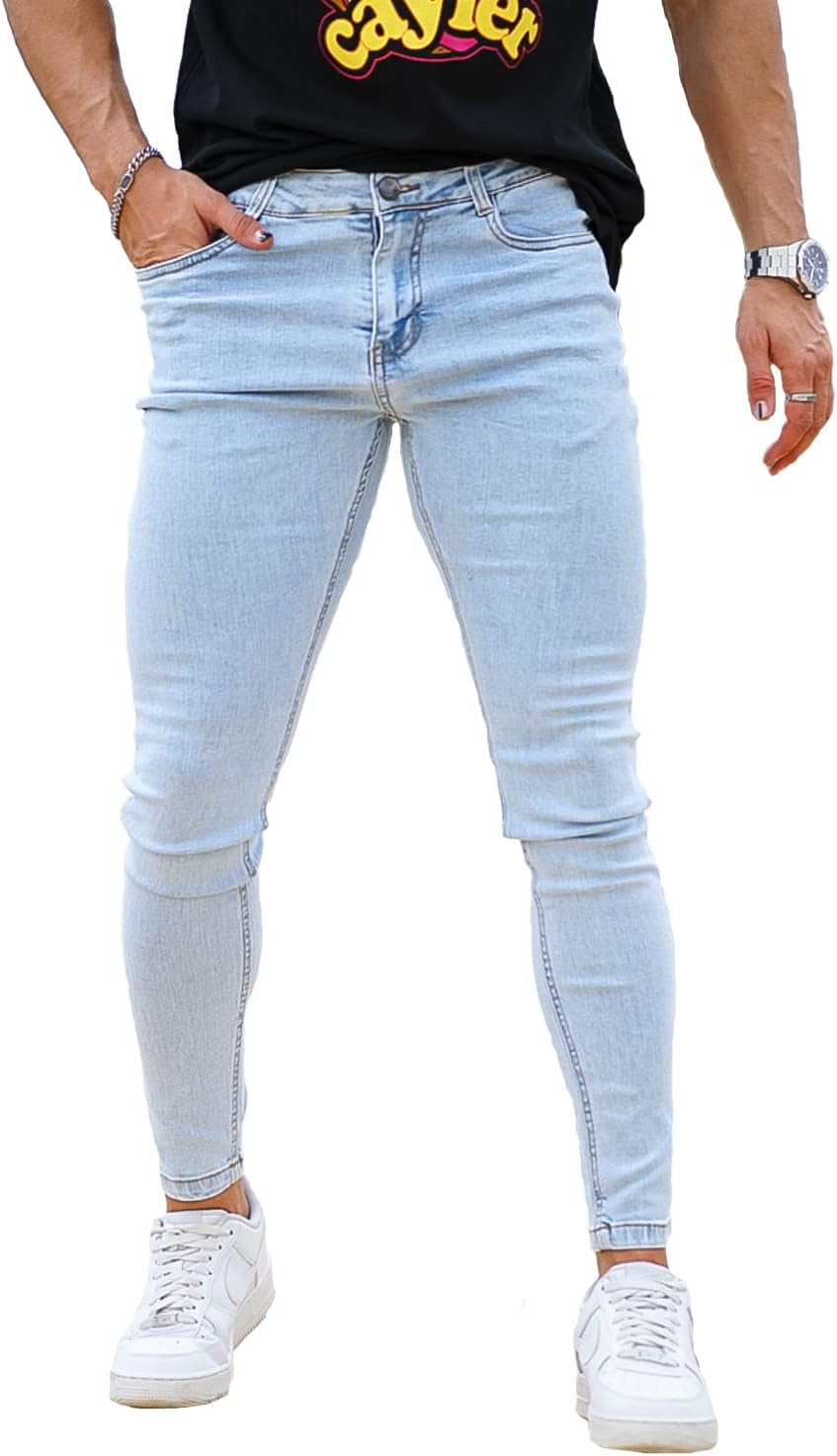 GINGTTO Skinny Jeans for Men Stretch Slim Fit Ripped Distressed