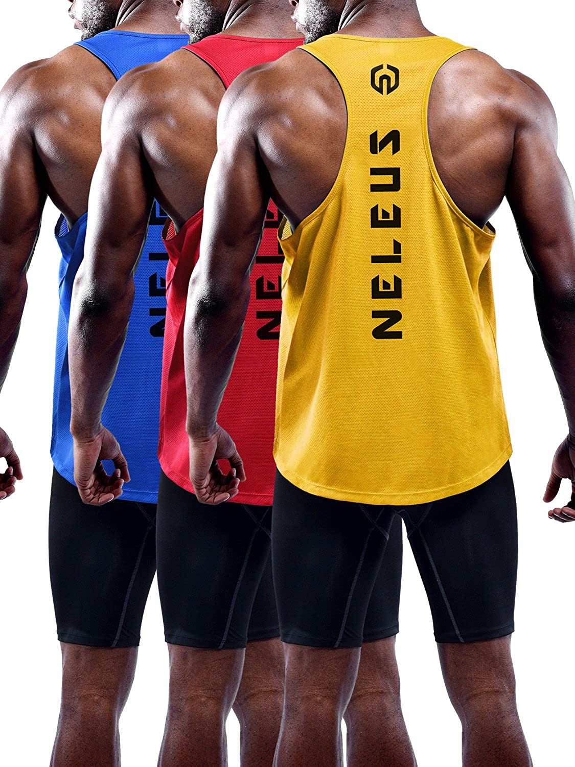 Neleus Dry Fit Workout Athletic Muscle Tank with Hoods Pack of 3 