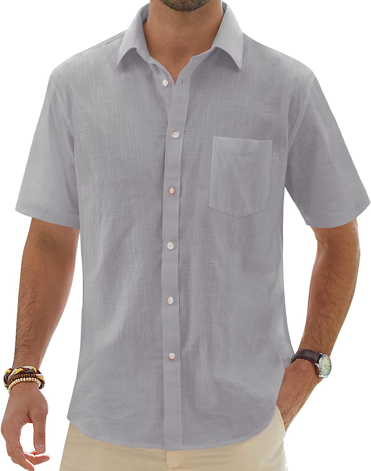  J.VER Men's Short Sleeve Linen Button Down Shirts