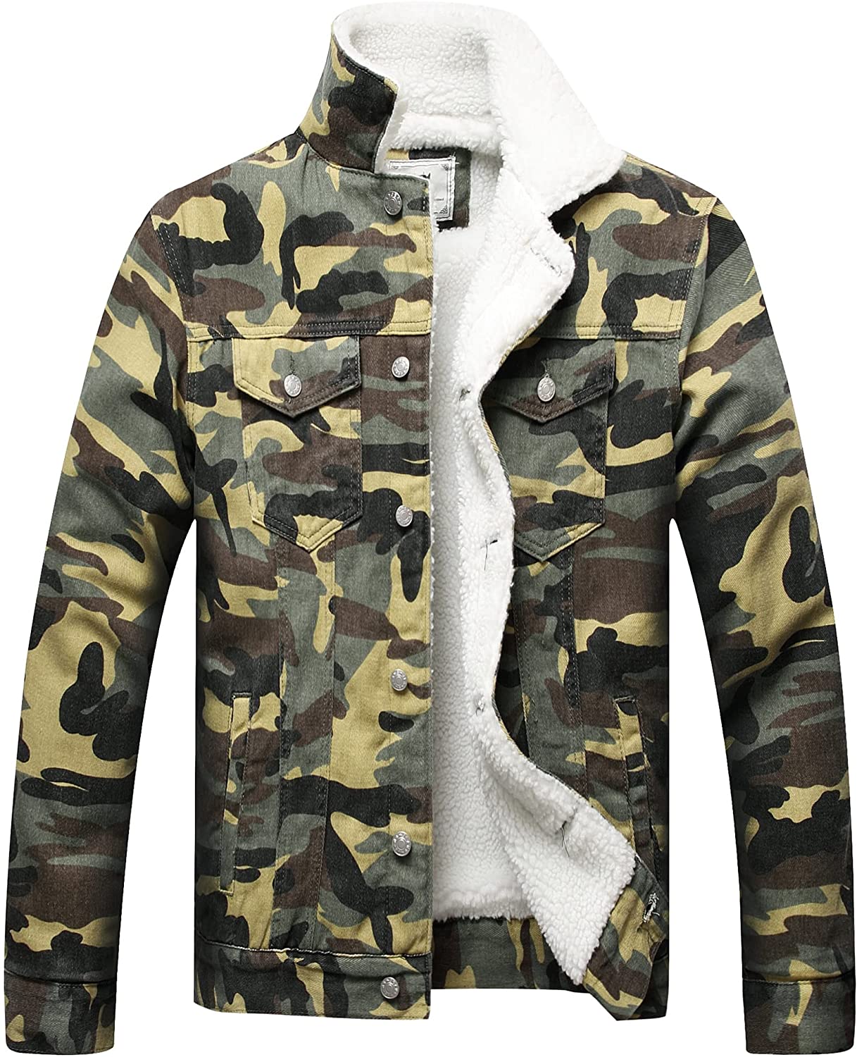 LZLER Men's Fleece Jean Jacket Winter Cotton Sherpa Lined Denim Trucker  Jacket