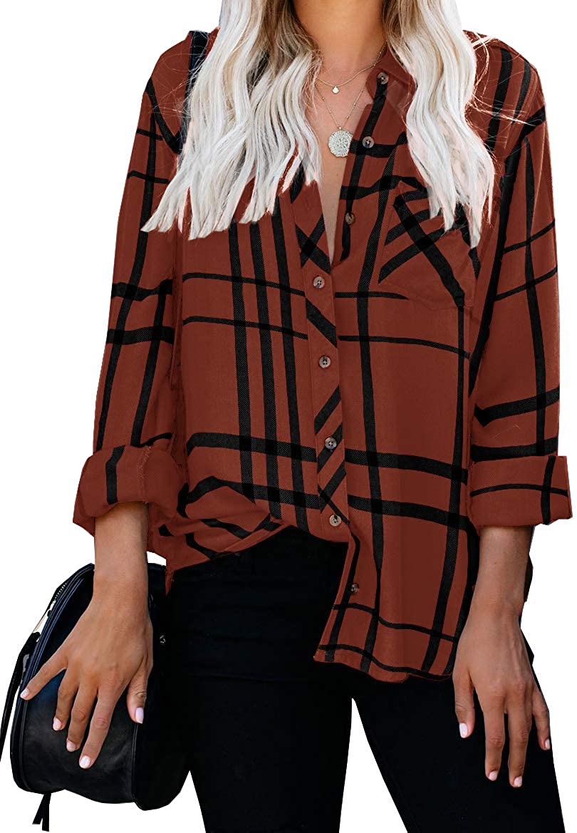 ZC&GF Women's Long Sleeve V-Neck Stripes Casual Blouses Pocket Button Down  Shirt | eBay