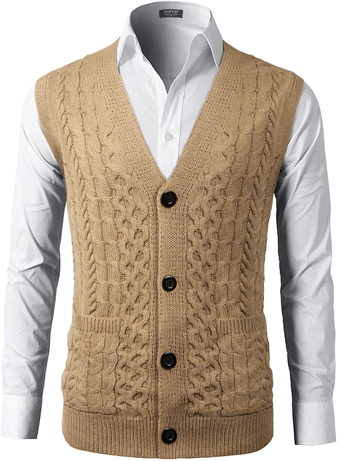 COOFANDY Men V Neck Sweater Vest Sleeveless Knit Causal Buttons Cardigan Sweater 