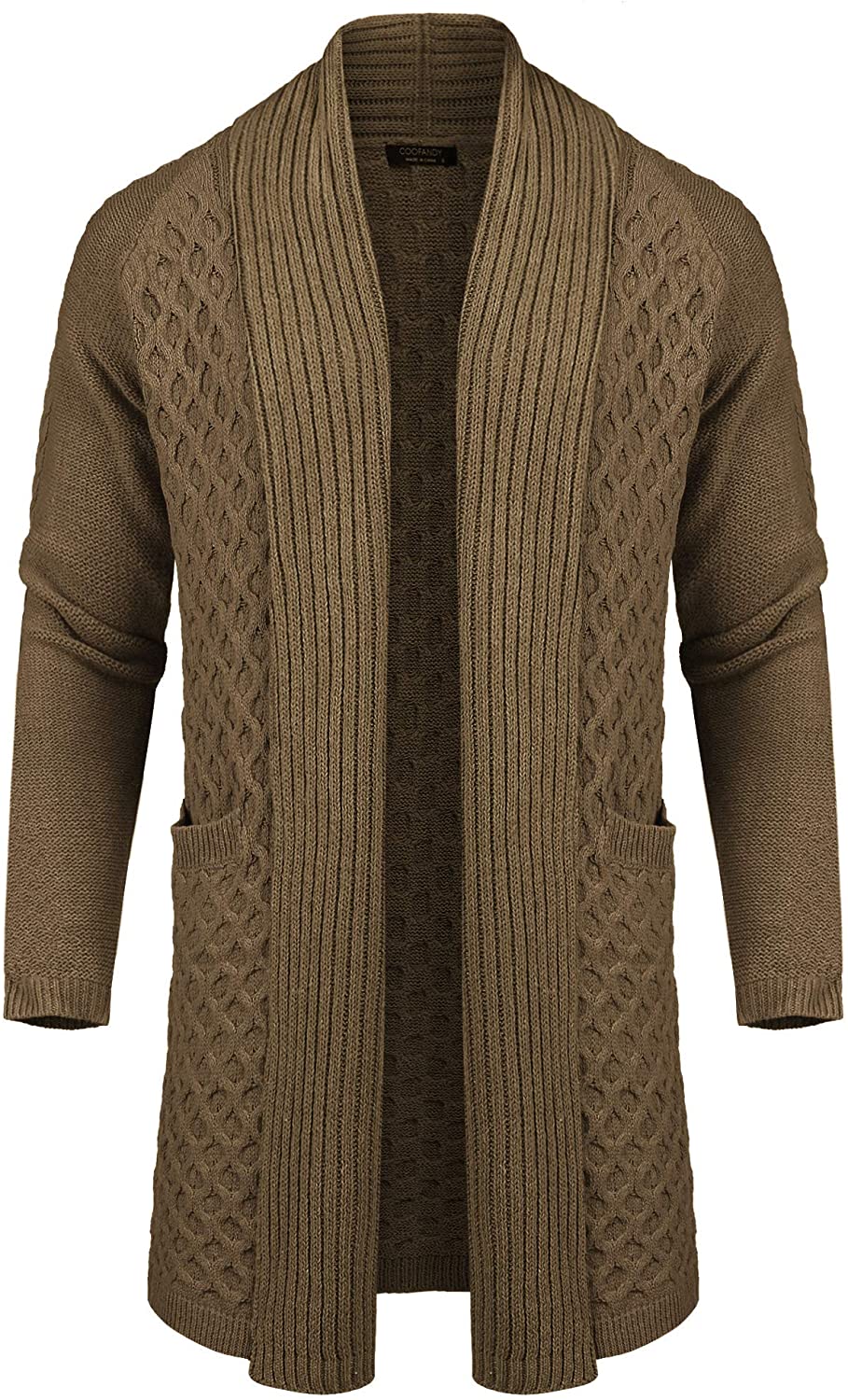 COOFANDY Mens Fashion Long Ruffle Knit Cardigan Lightweight Shawl Collar Sweater 