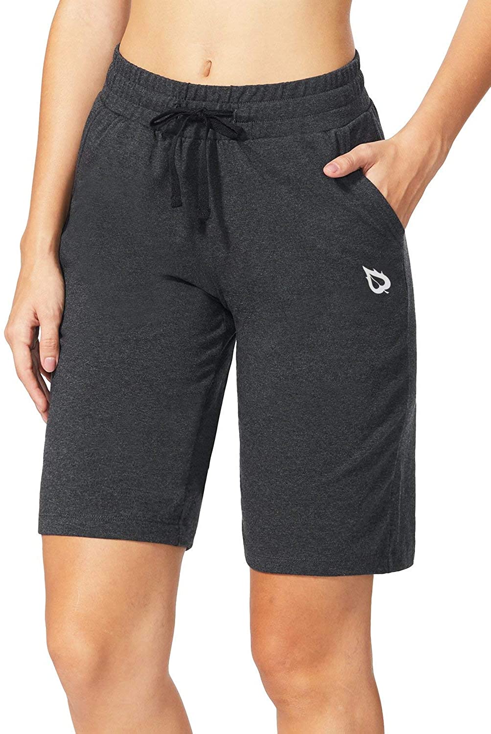 BALEAF Women's Bermuda Shorts Long Cotton Jersey with Pockets Athletic  Sweat Wal